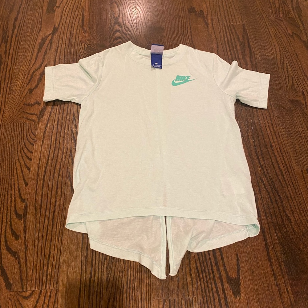 Nike tie back tee youth large mint green/light teal